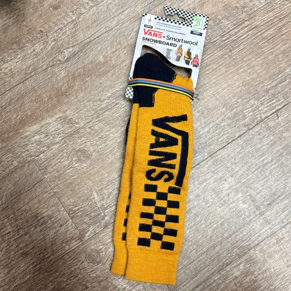 Vans x Smartwool Snowboard Socks Golden Yellow Checkerboard Merino Wool Medium
